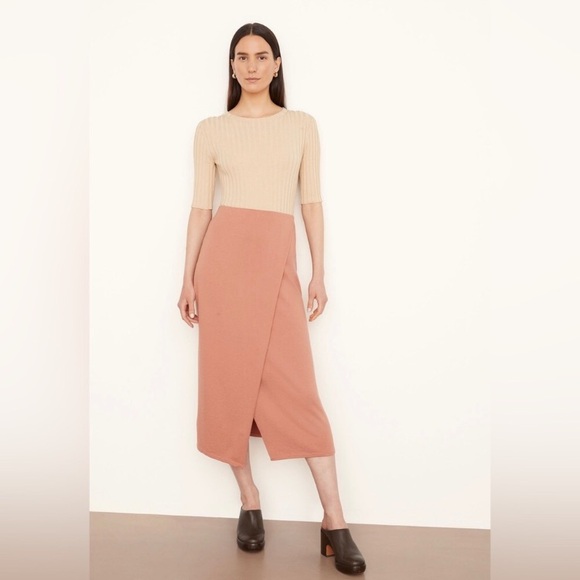 Vince Dresses & Skirts - VINCE NWOT CLAY COLOR FAUX WRAP SOFT COTTON BLEND MIDI SKIRT SZ LARGE